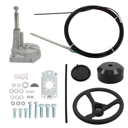New 15 FT Boat Rotary Steering System Outboard Kit Marine W/ 12.4" Wheel SS13715