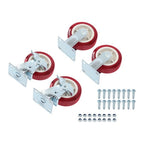 Set of 4 Heavy Duty Casters - 6 inch x 2 inch Red Polyurethane Tread