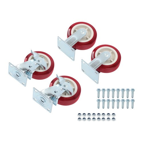 Set of 4 Heavy Duty Casters - 6 inch x 2 inch Red Polyurethane Tread