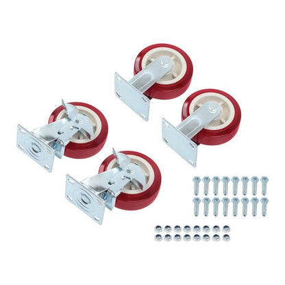 Set of 4 Heavy Duty Casters - 6 inch x 2 inch Red Polyurethane Tread