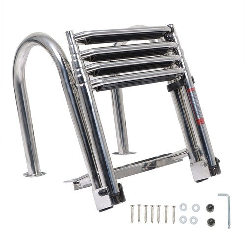 New Stainless Steel Telescoping Boat Ladder 4 Step Foldable Hand armrest