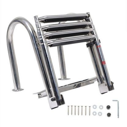 New Stainless Steel Telescoping Boat Ladder 4 Step Foldable Hand armrest