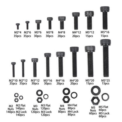 1600Pack alloy steel metric screw and nut combination kit M2 M3 M4 M5 With Box