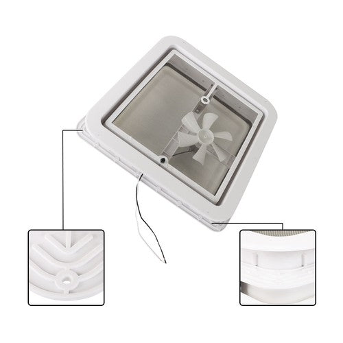 For Camper Trailer Universal White 14" × 14" RV Roof Vent Fan Kit 12V 6" Blades