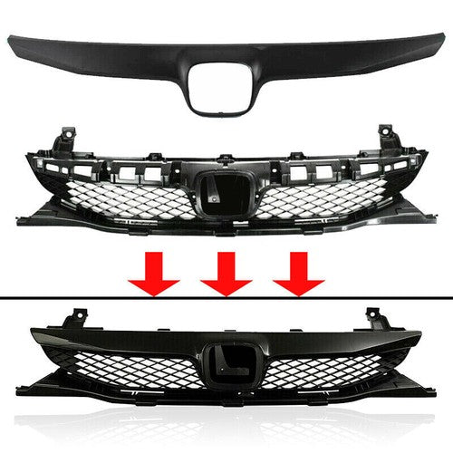 Front Bumper Gloss Black Grille Mesh Grill For 2009 2010 2011 Honda Civic Sedan