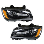 Pair Headlights Headlamps Halogen Black  Clear Lens For Chrysler 300 2011-2014