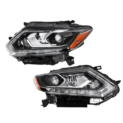 For Nissan Rogue 2014-2016 RH&LH Black Housing Clear Lens LED Type Headlights
