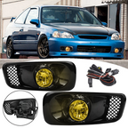 For 1999-2000 Honda Civic Front Bumper Yellow Lens Halogen Fog Lights Lamp
