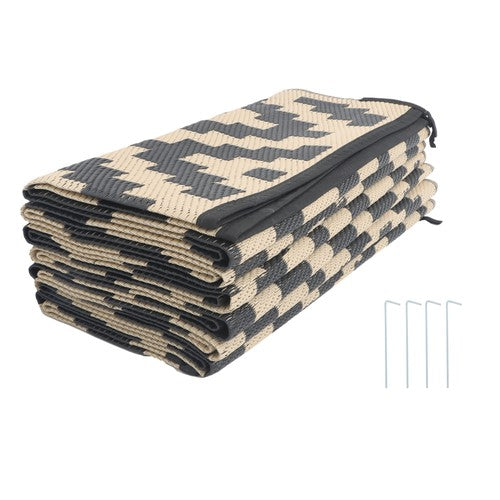 10x14 ft Waterproof Outdoor Rug Outdoor Plastic Straw Rug Carpet Black & Beige