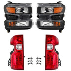Headlights+Red Brake Tail Lights For 2019-2021 Chevy Silverado 1500 Halogen 4PCS