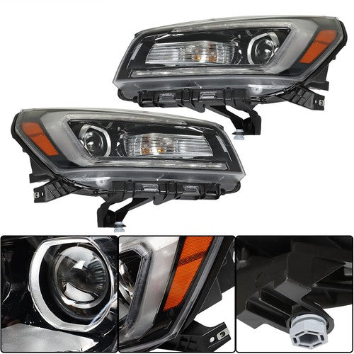 Headlights Halogen W/LED Tube Headlamps For GMC Acadia 2013-2016 2PCS Clear Lens