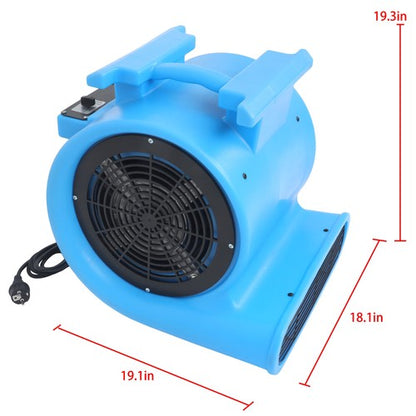 Powerful 1HP 4000CFM 15ft Three-Speed Adjustable Carpet Dryer - Blue Fan