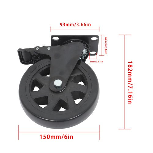 4 × 6" Heavy Duty Caster 360° steering Black W/Brake Quiet, Smooth