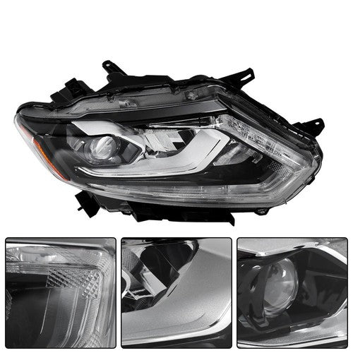 For Nissan Rogue 2014-2016 RH&LH Black Housing Clear Lens LED Type Headlights