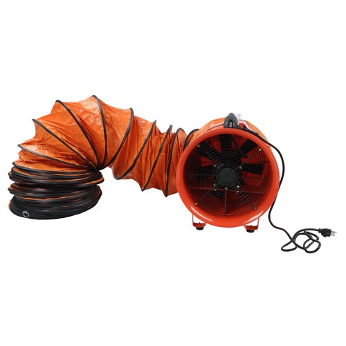Industrial Portable Blower Steel Orange 520W 2300CFM 3300RPM 12' 32.8ft Ducting