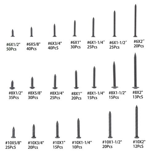 485 Pack Black wood screws kits with 20 different sizes #6, #8, #10 For Wood