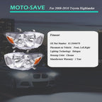 Headlight Headlamps Assembly Fit For Toyota Highlander 2008-2010 LH+RH Side Pair