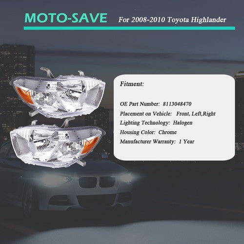 Headlight Headlamps Assembly Fit For Toyota Highlander 2008-2010 LH+RH Side Pair