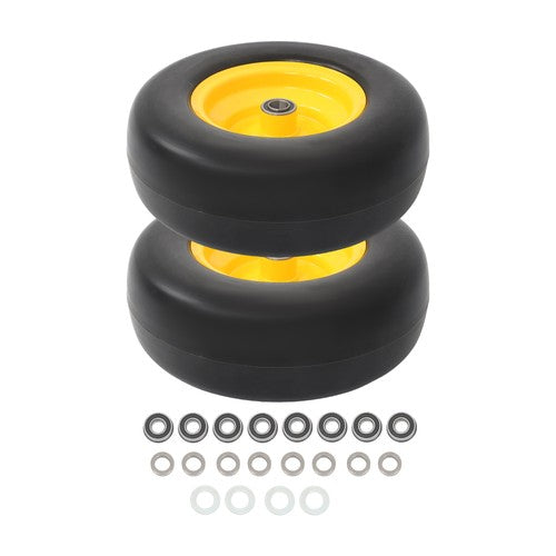 2Pcs 13x5.00-6 Flat Free Lawn Mower Tire And Wheel Solid Smooth Tread Yellow Rim