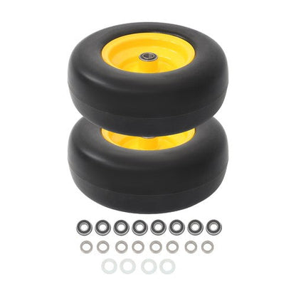 2Pcs 13x5.00-6 Flat Free Lawn Mower Tire And Wheel Solid Smooth Tread Yellow Rim
