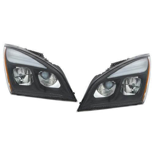 For Freightliner Cascadia Full LED Black Housing Headlights Headlamps 2018-2023