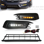 For 2016-2018 Honda Civic Sedan Front Bumper Lower Grille & DRL Fog Light Lamp
