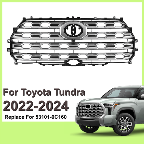 Front Upper Grille Brushed Satin Aluminum for Toyota Tundra 2022-2024 Platinum