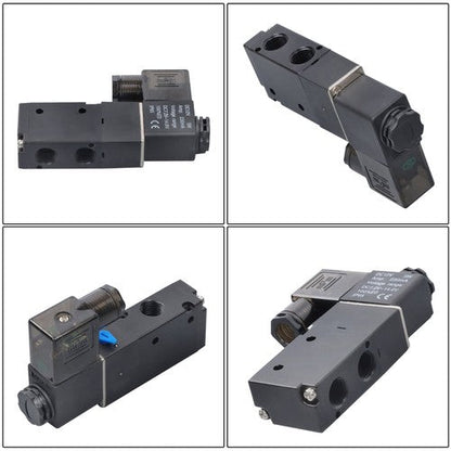 DC 12V 3-Way 2 Position 1/4"PT Pneumatic Air Control NC Solenoid Valve w/ Light