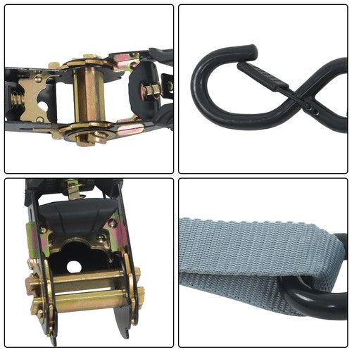 4 Pack Ratchet Strap Polyester Gray 2200lbs 1in*15ft S Hook 36' Stretch Cord*2