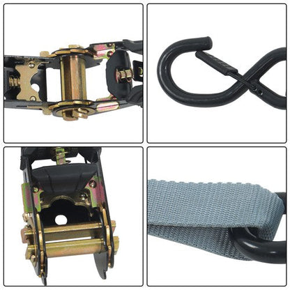 4 Pack Ratchet Strap Polyester Gray 2200lbs 1in*15ft S Hook 36' Stretch Cord*2