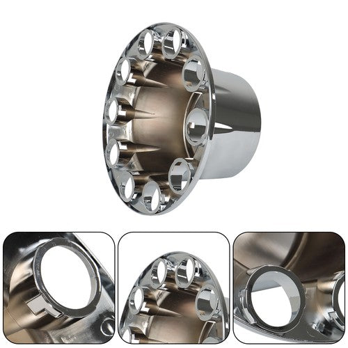 Semi Truck 33mm Chrome Wheel Axle Covers w/ Hub Caps Lug Nuts