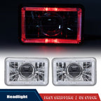 5" 4x6 Clear Lens Red LED Diamond Cut Semi Sealed Beam Projector Headlights