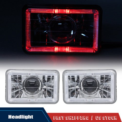 5" 4x6 Clear Lens Red LED Diamond Cut Semi Sealed Beam Projector Headlights