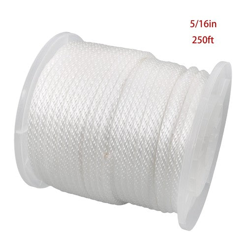 5/16 Inch 250ft White Nylon Solid Braid Rope | High UV & Abrasion Resistance