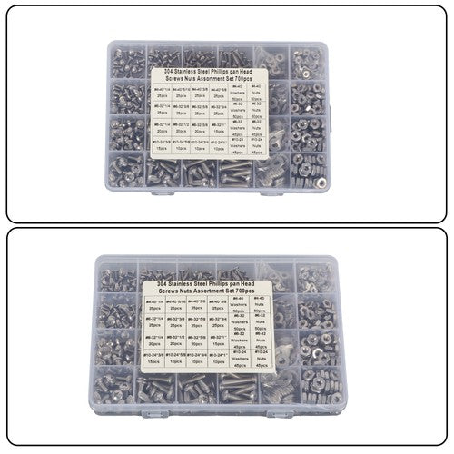 700Piece Nuts and Bolts Assortment Kit 4-40#6-32#8-32#10-24 Phillips Pan Head