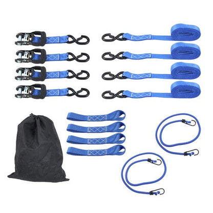 4 Pcs Steel Ratchet Strap Blue Fracture Strength 5208lbs 1.6in*15ft with S Hooks