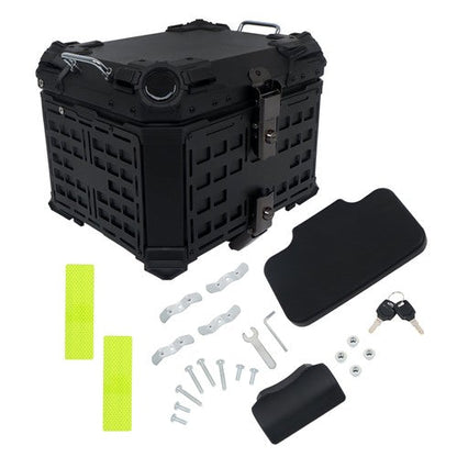 With Black Armor Clock Model Aluminum Motorcycle Top Case Hard 45L Black Trunk