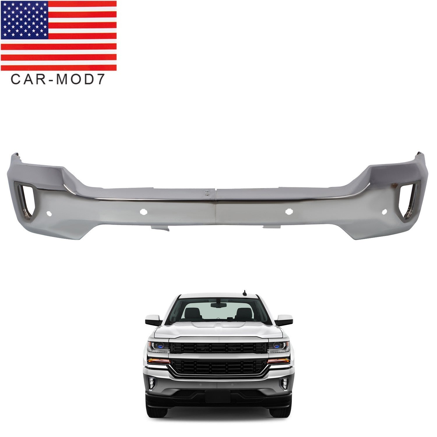 Chrome Front Bumper Face Bar 2016-2019 Silverado 1500 with Sensor & Fog Hole