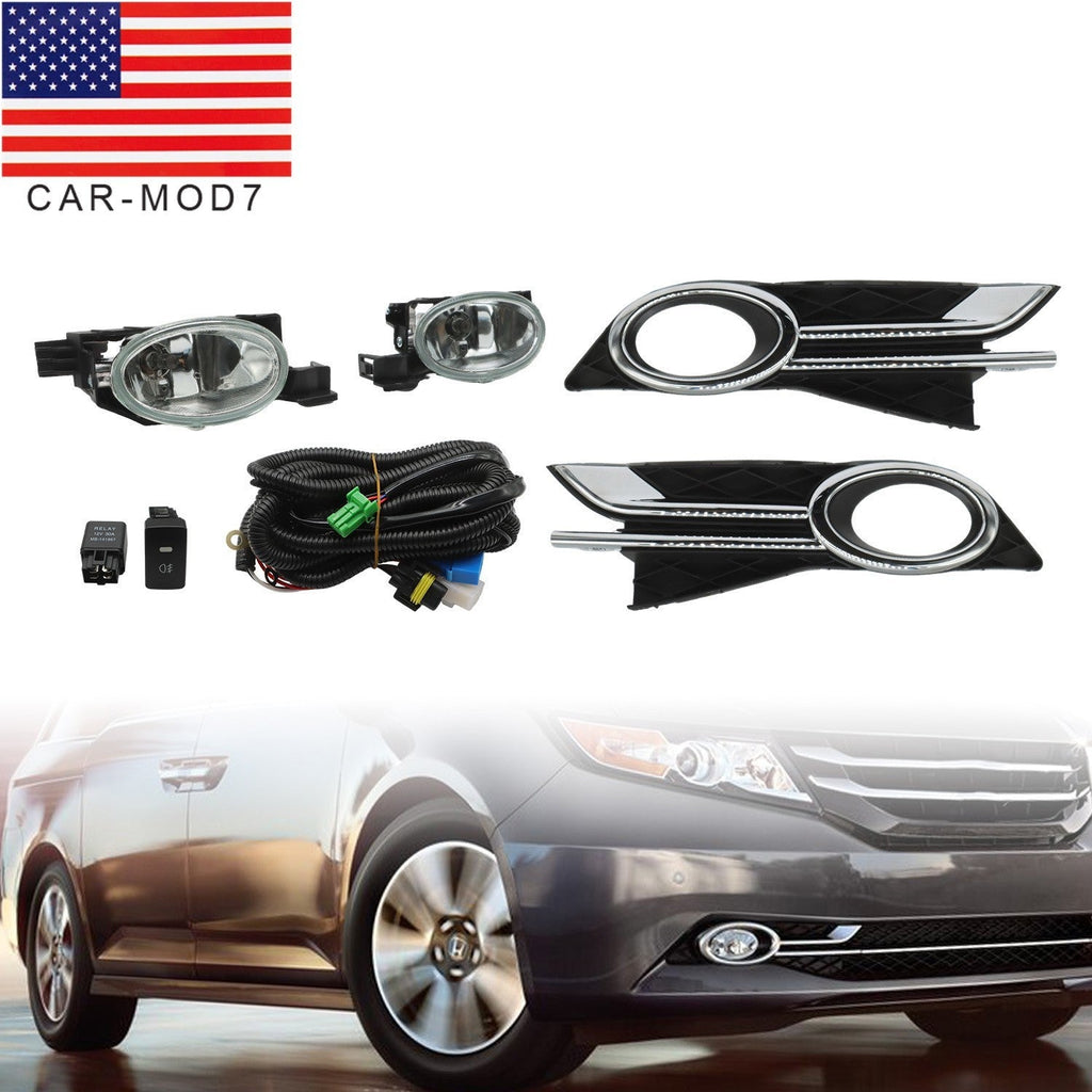 14-16 Honda Odyssey Clear Lens Bumper Fog Light Lamp w/ Bezel & Switch