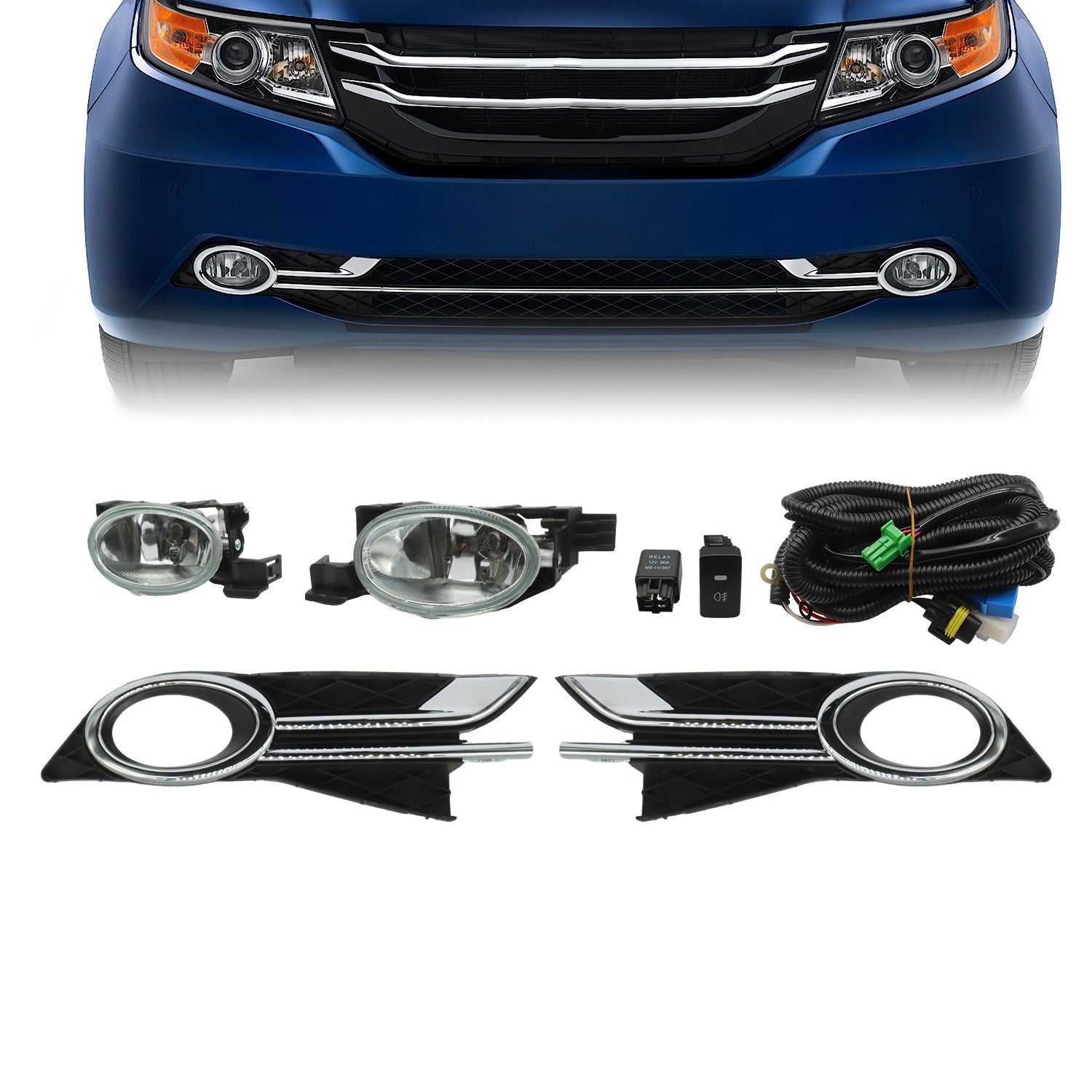 14-16 Honda Odyssey Clear Lens Bumper Fog Light Lamp w/ Bezel & Switch