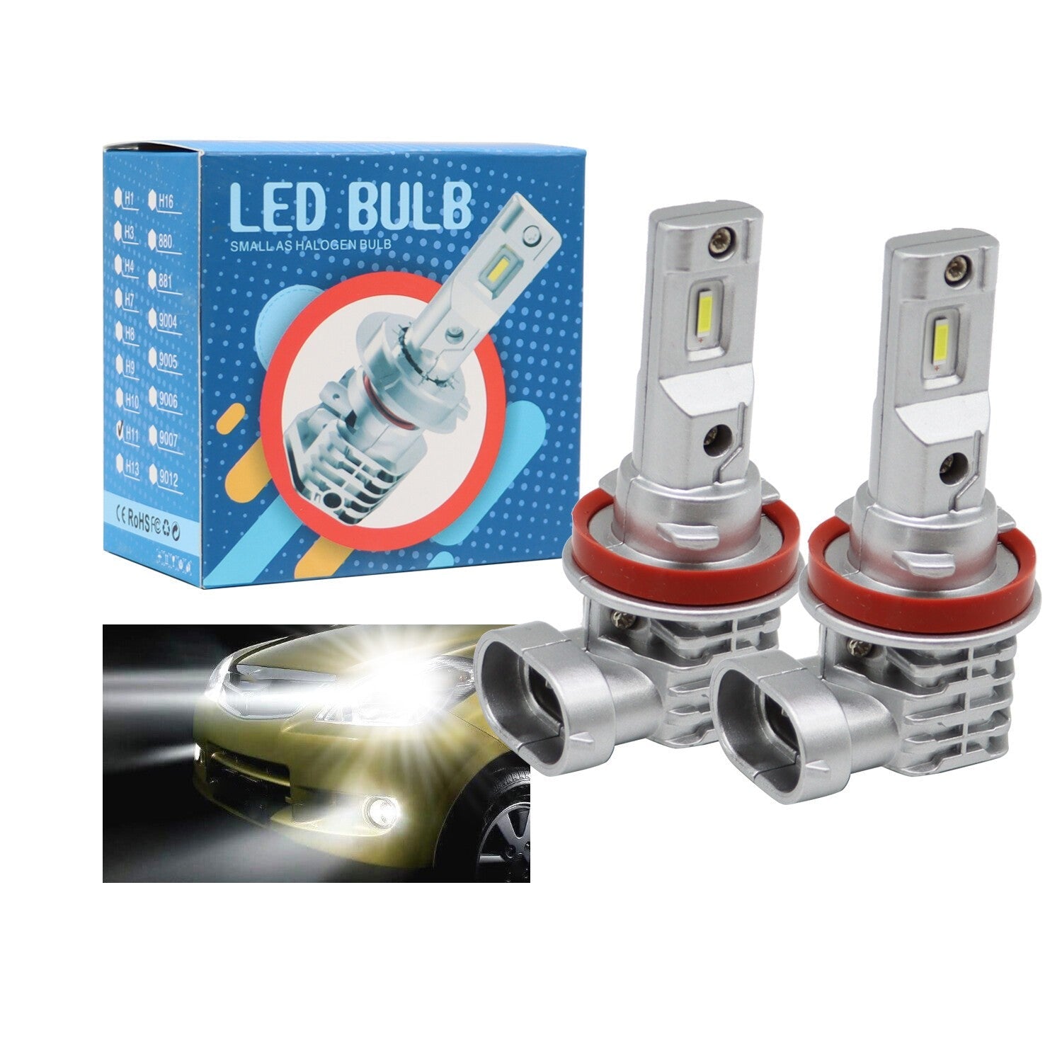H11 H8 H9 LED Headlight Kit 6500K 360000LM Super Bright High Low Beam Bulbs
