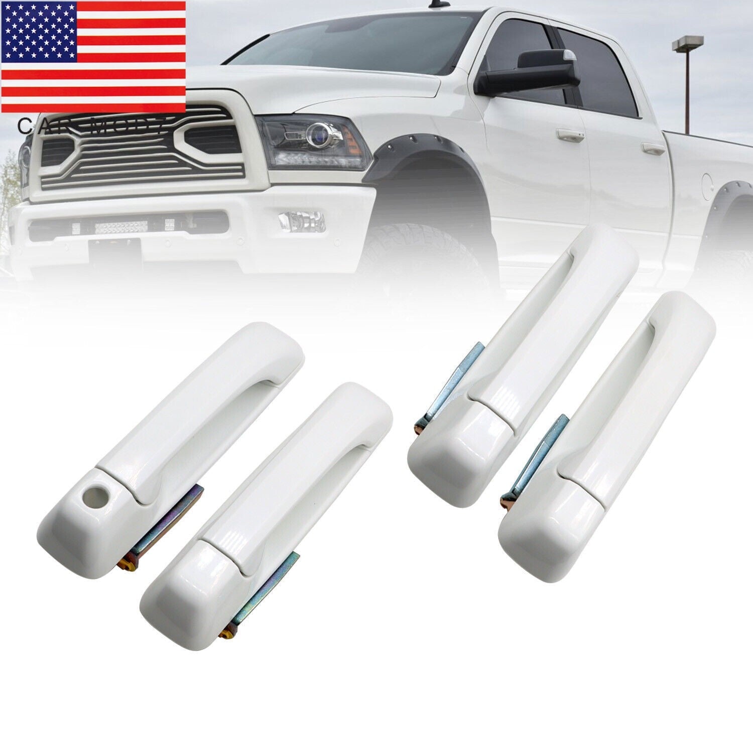 Set of 4 Bright White Front & Rear Door Handles for Dodge Ram 2012-2018