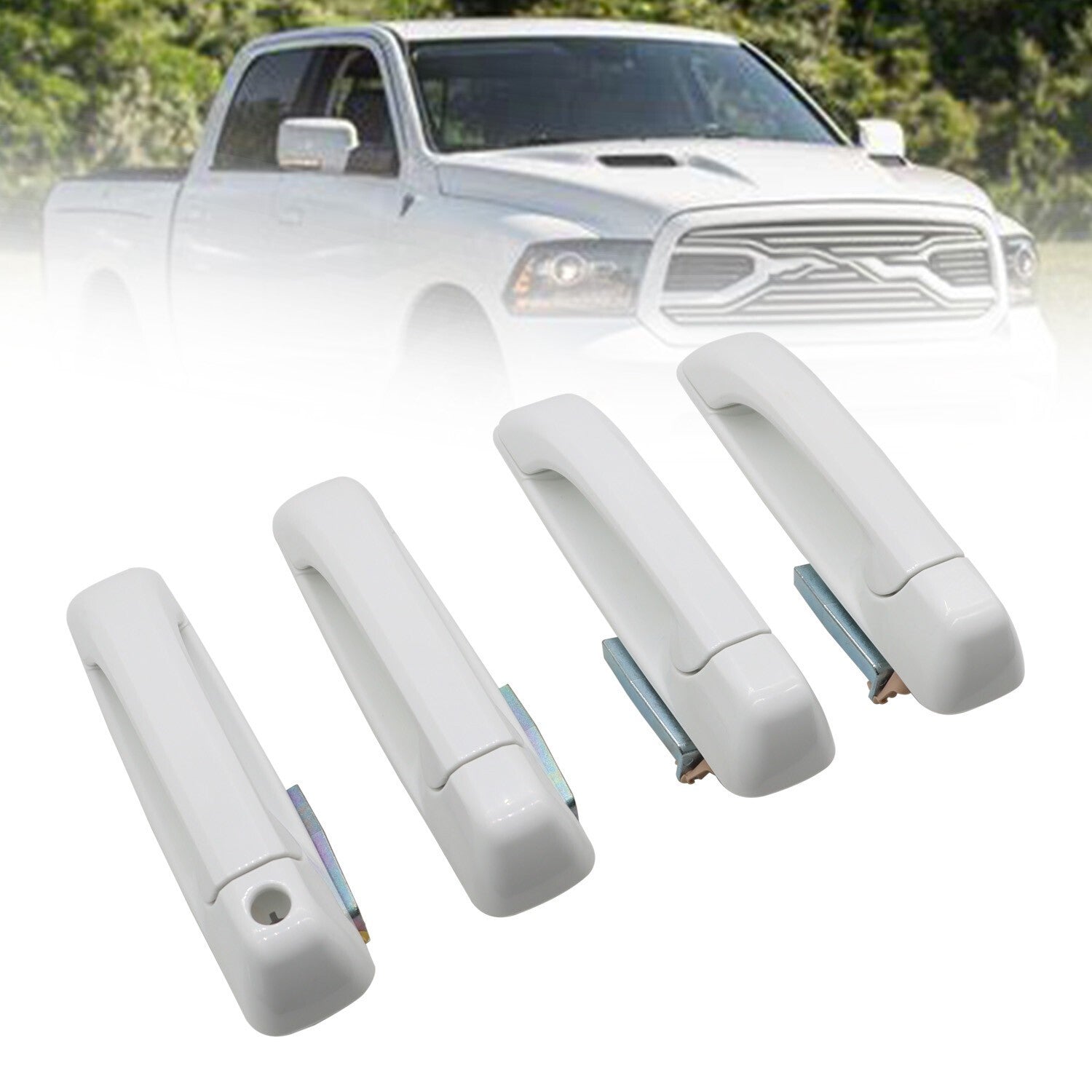 Set of 4 Bright White Front & Rear Door Handles for Dodge Ram 2012-2018