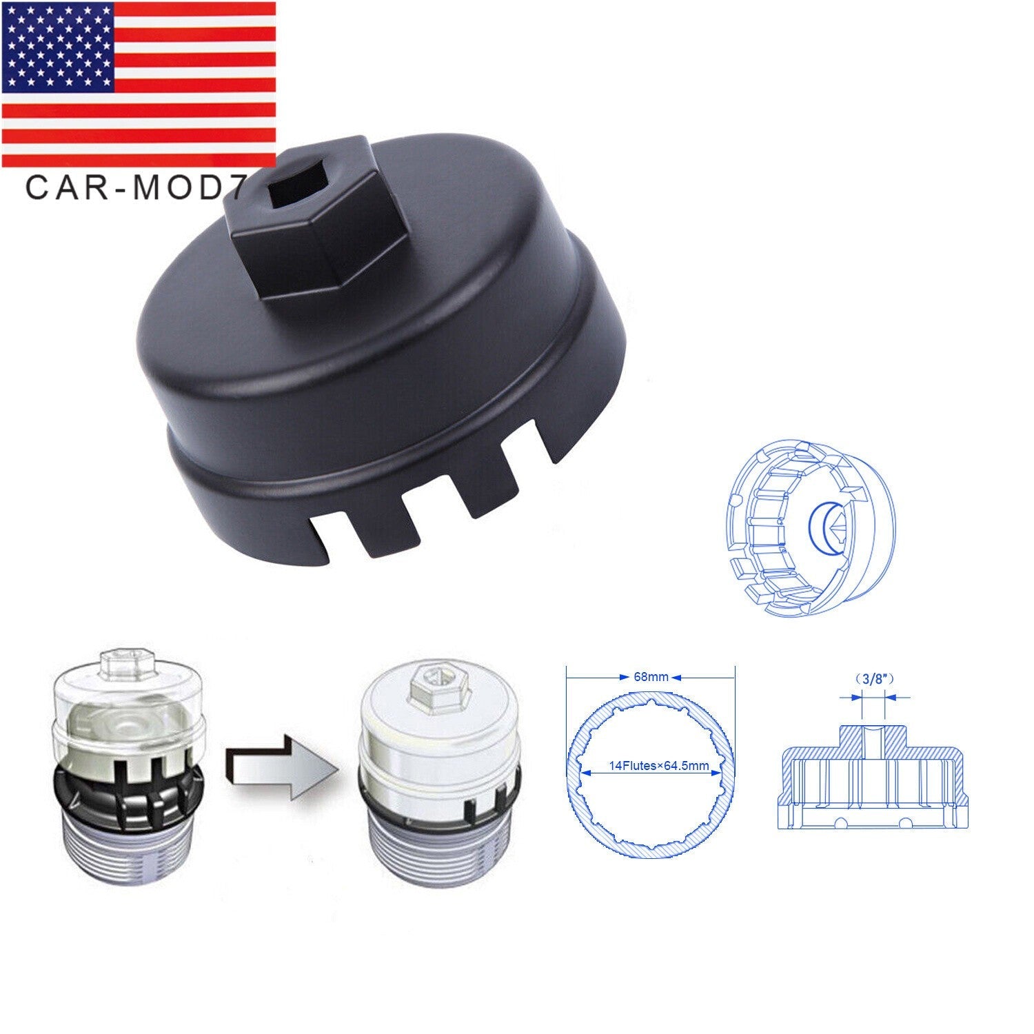 64MM Oil Filter Cap Wrench Socket Remover Tool for Toyota Lexus 14 Flutes