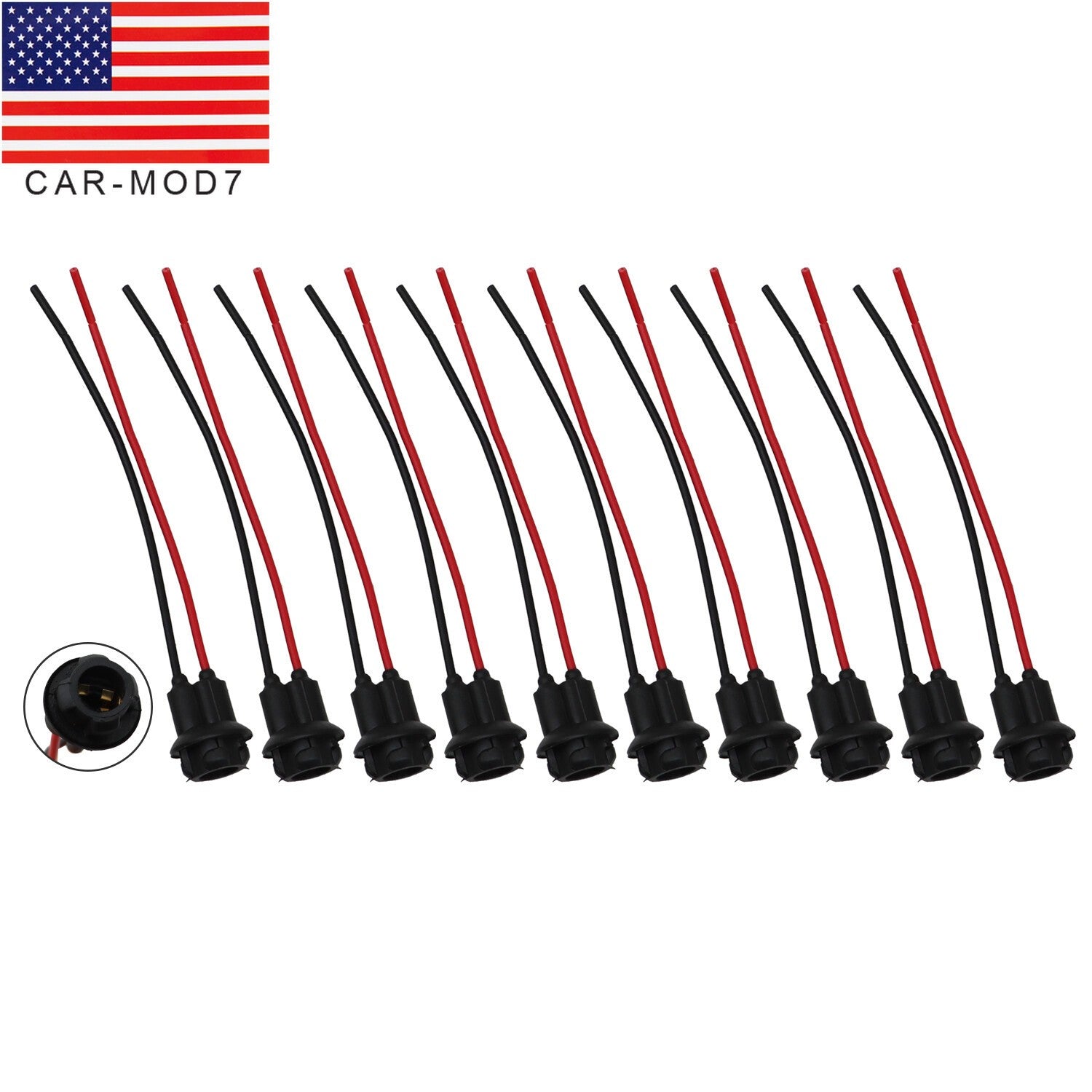 Pack of 10 T10 194 168 Pigtail Light Wiring Harness Socket Extension
