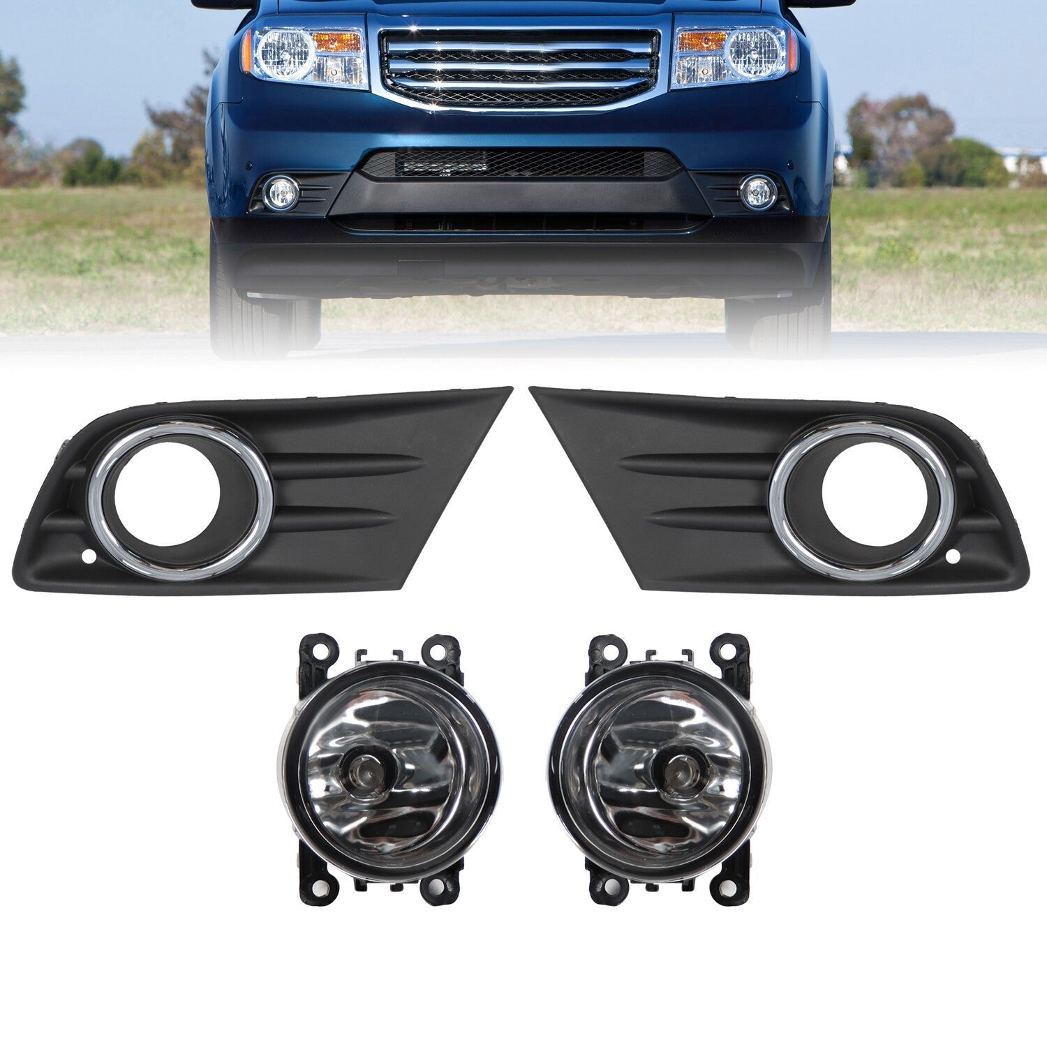 Honda Pilot 2012-2015 Bumper Fog Light Pair with Chrome Trim & Cover