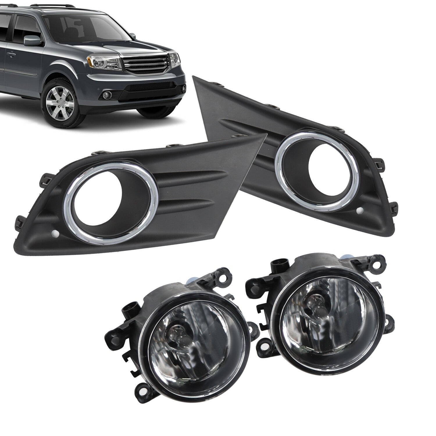 Honda Pilot 2012-2015 Bumper Fog Light Pair with Chrome Trim & Cover