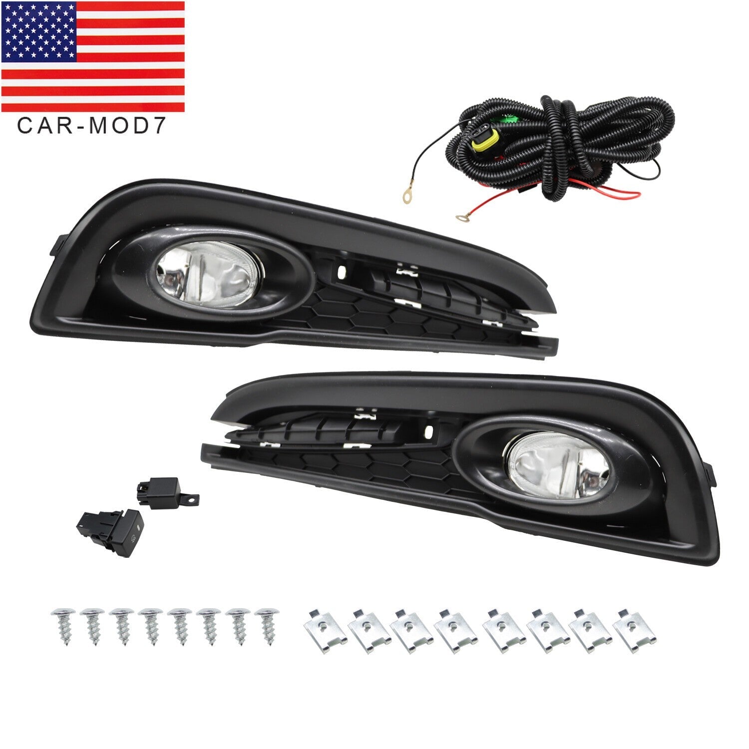 Pair 2013-2015 Honda Civic Sedan Clear Fog Lights Bumper Lamps w/Wiring