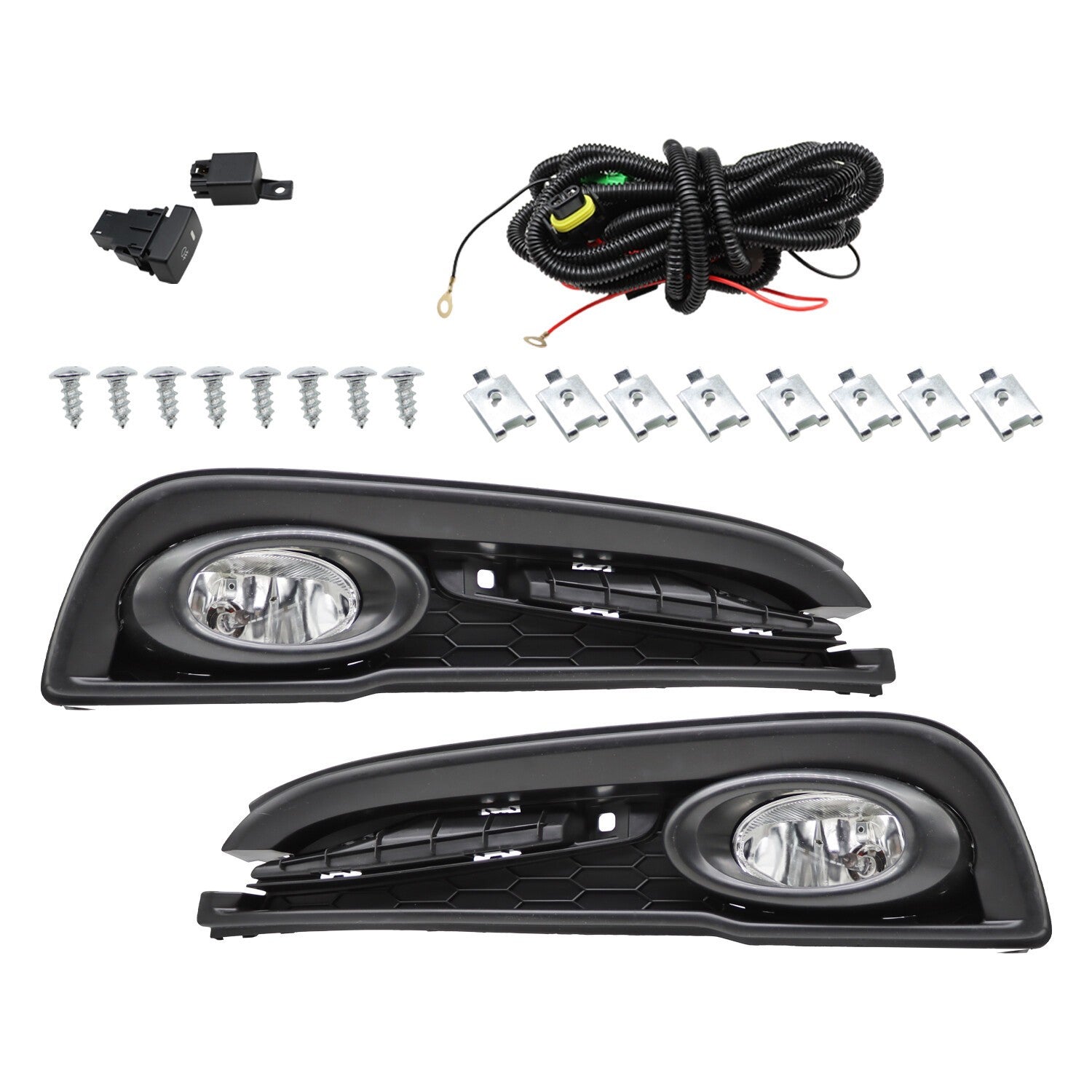 Pair 2013-2015 Honda Civic Sedan Clear Fog Lights Bumper Lamps w/Wiring