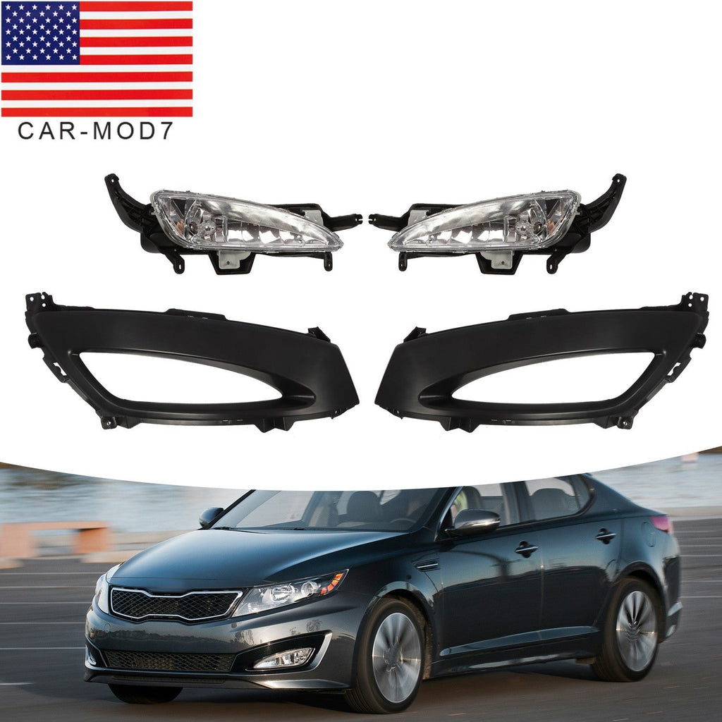 2011-2013 Kia Optima Front Bumper Fog Lights & Bezels Set Pair